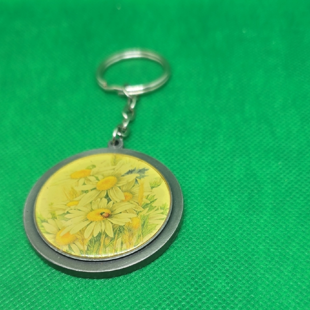 Floral Keychain with Yellow and Silver Accents